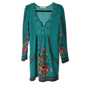 Aryeh Anthropologie Butterfly Floral Knit Midi Dress Women Medium Bohemian Blue